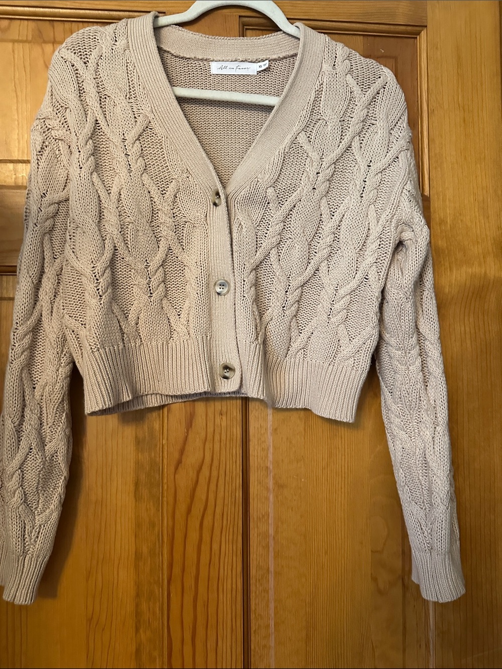 All in Favor Cropped Cable Knit Cardigan - Beige